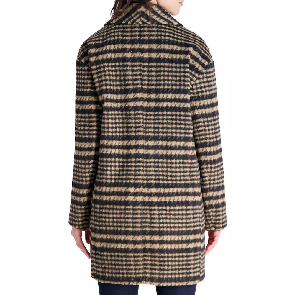 Avec Les Filles Women's Brushed Shawl Collar Houndstooth Plaid Jacket Black Tan - Picture 8 of 16